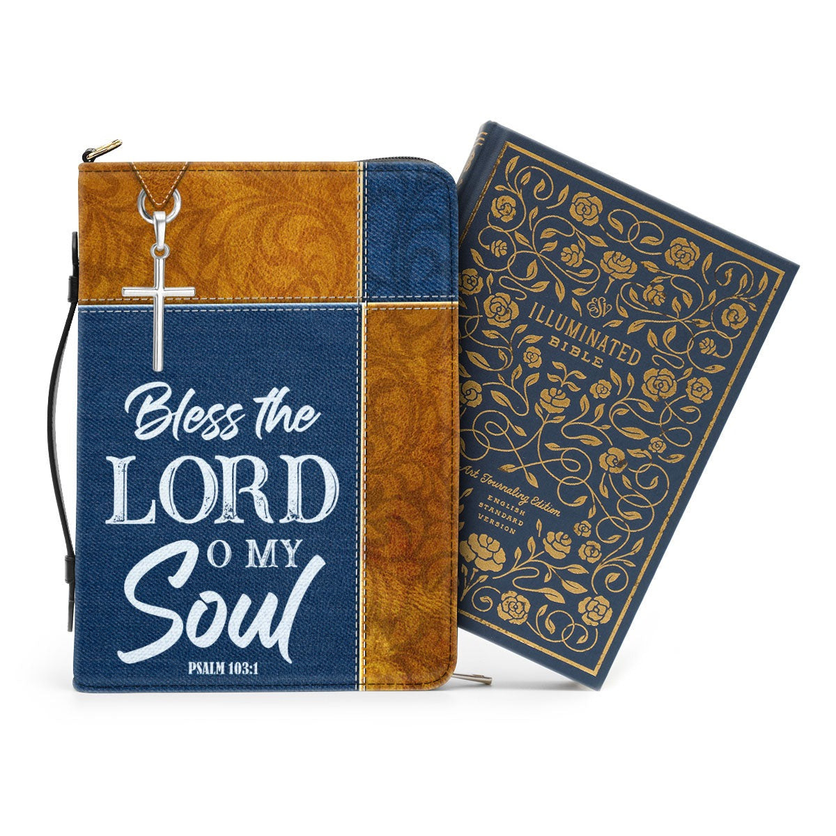 Bless The Lord O My Soul, Psalm 103:1 Leather Book Cover, Personalized Bible Cover With Handle ,Inspiration Gifts For Christian People, Christian Gift, Bible Covers Jesus Gifts